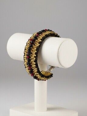 NWT Handmade Gold and Black Beaded Cuff Bracelet